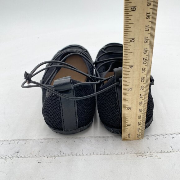 Black Mesh Womens Round Toe Ballet Flats Lace Up Comfort Shoes - Picture 4 of 6